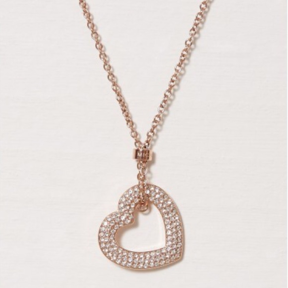 Michael Kors Rose Gold Crystal Heart Necklace RARE